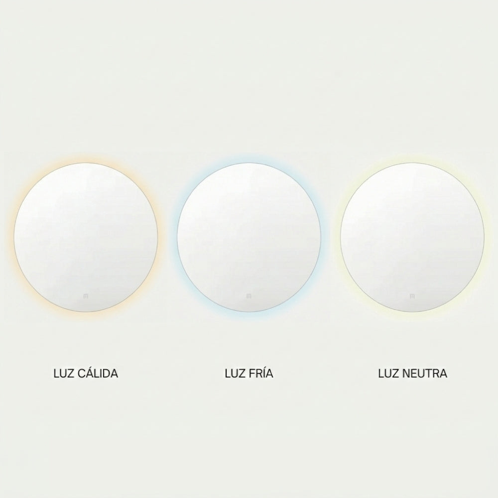 Espejo de Baño o Tocador Circular con Luz Led Tres Tonos