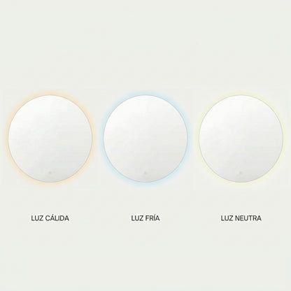 Espejo de Baño o Tocador Circular con Luz Led Tres Tonos